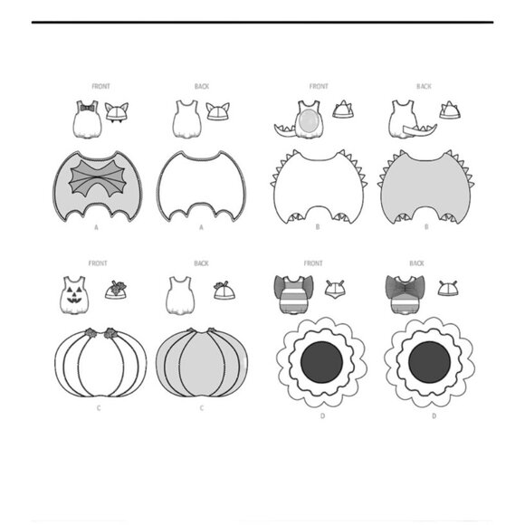 Simplicity Pattern 9844 Baby Halloween Costumes Bat Dino Pumpkin Bee Size XS - L - Picture 7 of 7